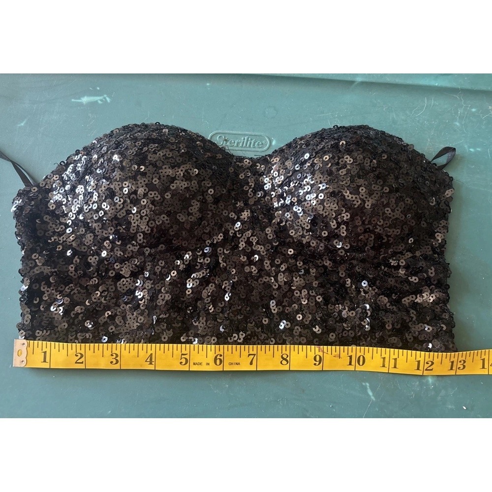 WET SEAL Tube Crop Top Bra Bustier Black Sequin Club Dance Women's Medium‎ - Picture 2 of 8